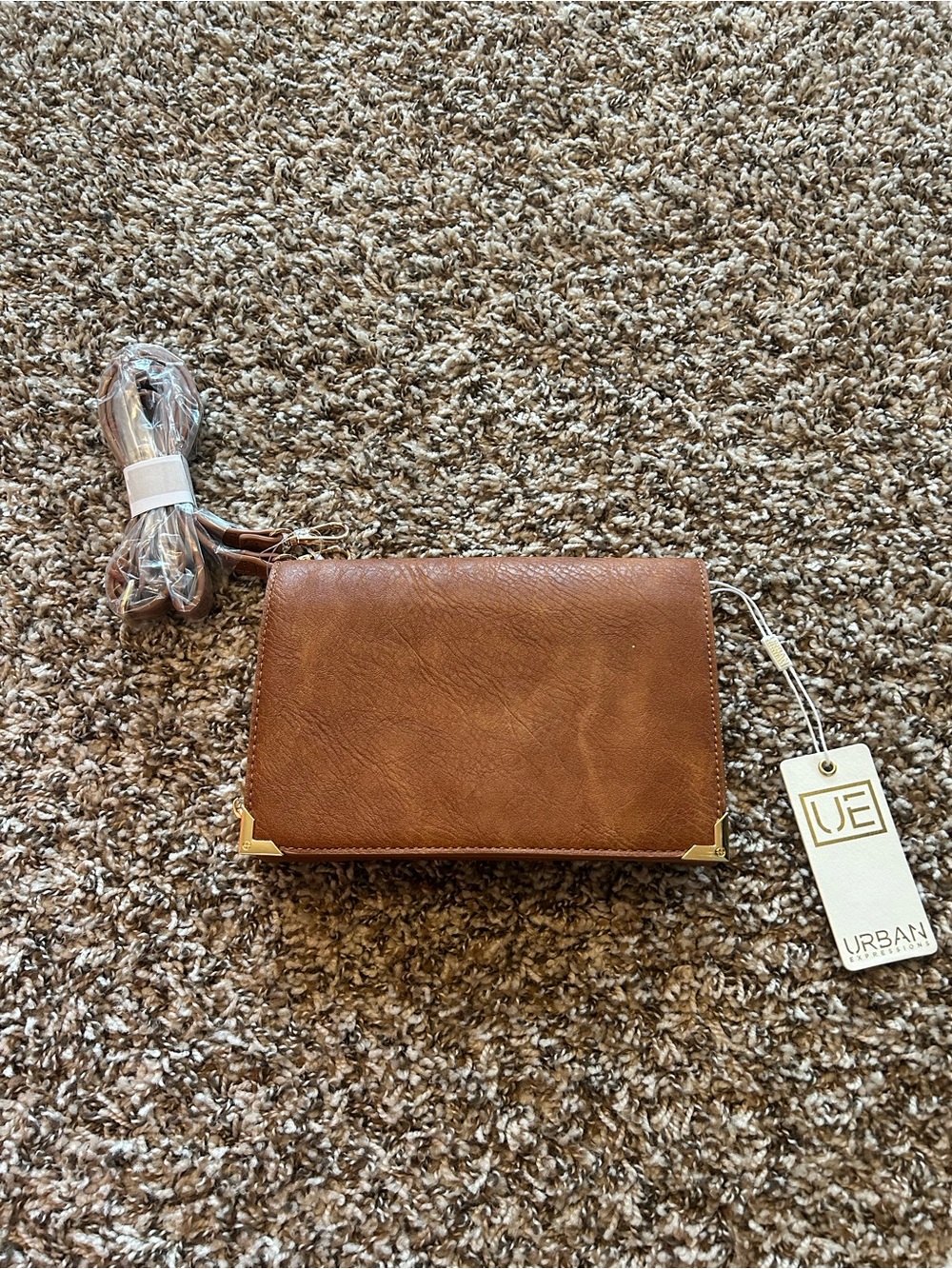 Urban Expressions Cognac Brown Crossbody Wallet with Gold Accents